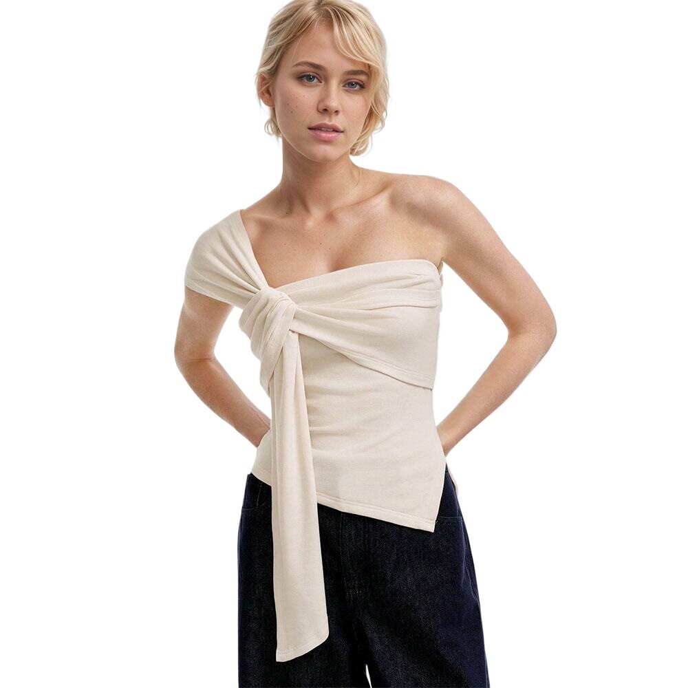 Summer Womens Cold Shoulder T Shirt Sexy Sleeveless Elegant Design High Quality Fabric Casual Wear Wholesale