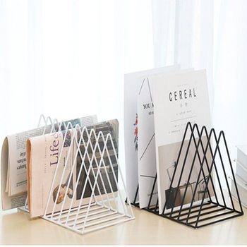 European style simple golden triangle iron newspaper rack decoration living room study desktop magazine storage rack decoration