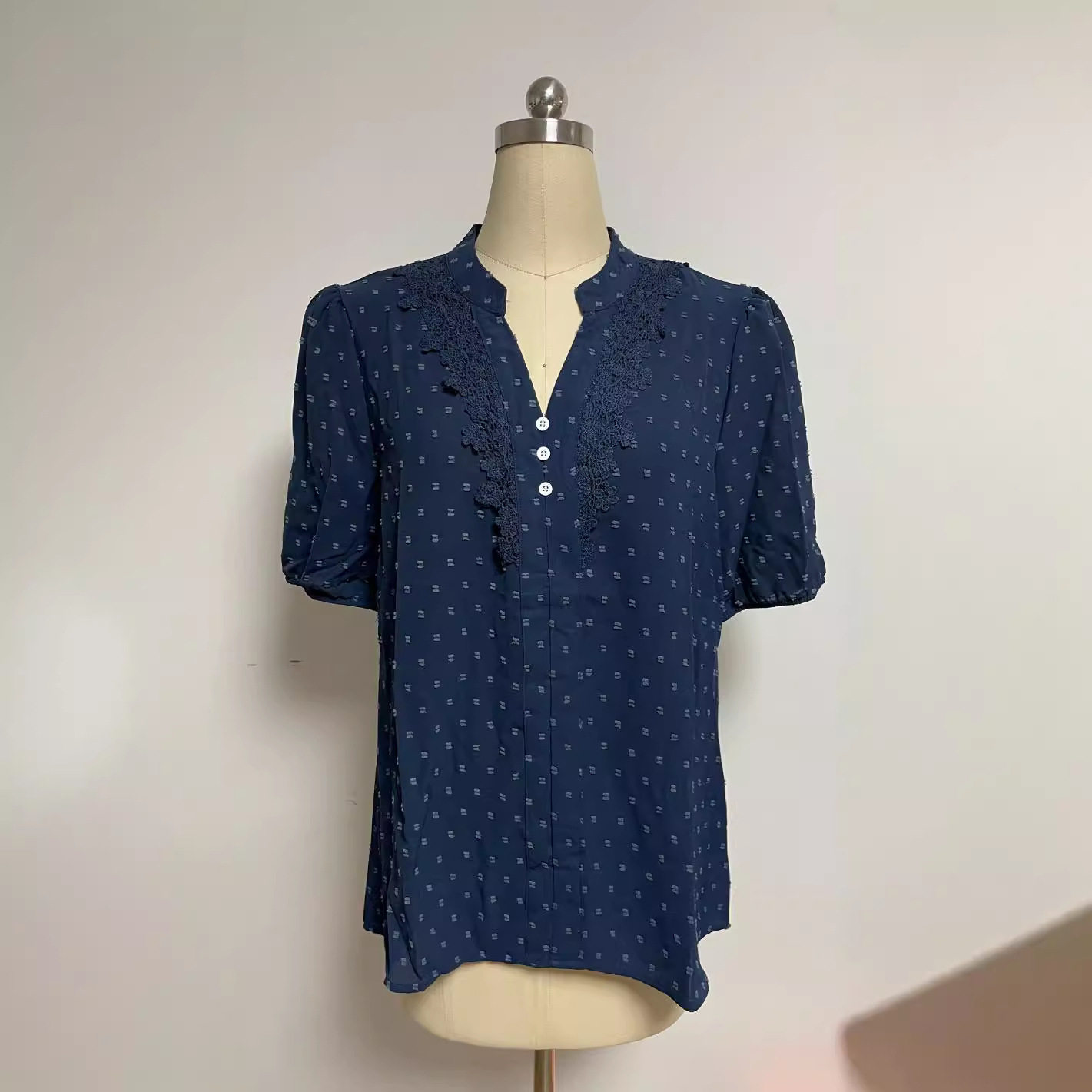 Womens Short Sleeve Button Up Shirt V Neck Trendy Design Summer Style Available for Wholesale