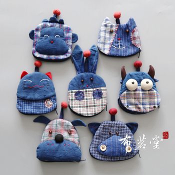 Cloth Yutang earth cloth key case coin purse dual-use bottom zipper cartoon animal