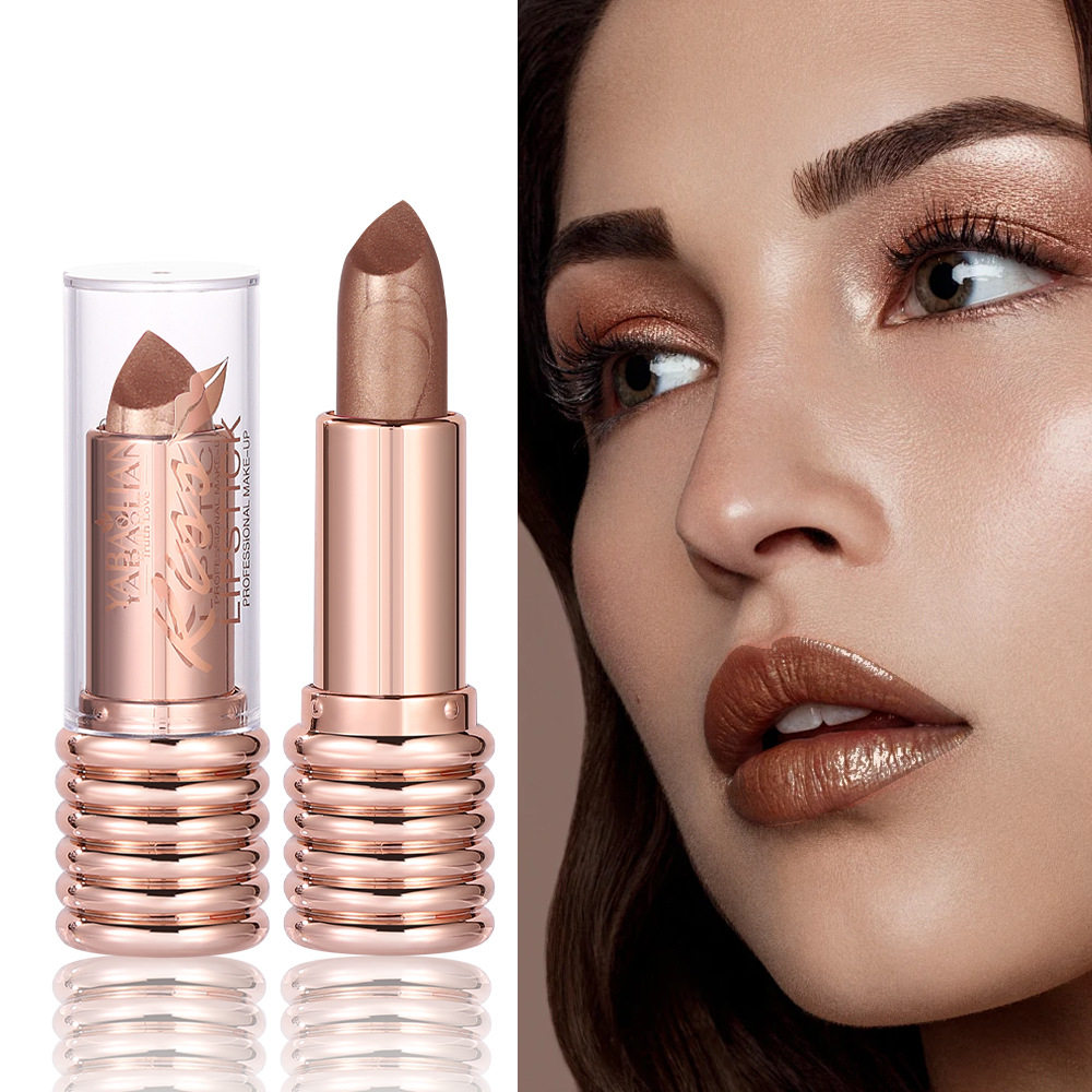 Metallic lipstick YABAOLIAN cross-border Amazon makeup explosions lip gloss flash gold non-stick cup lipstick