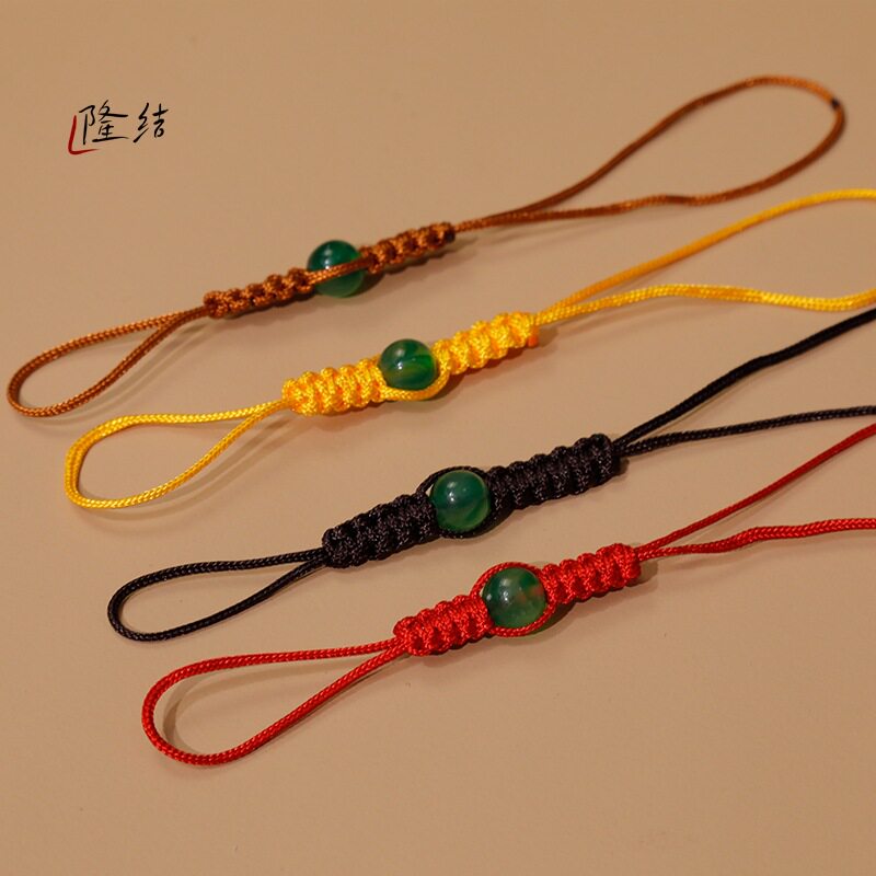 Hand-Woven Teapot Rope Purple Sand Teapot Lid Handle Anti-Fall Protection Rope with Green Beads Tied Teapot Lid Rope Accessories