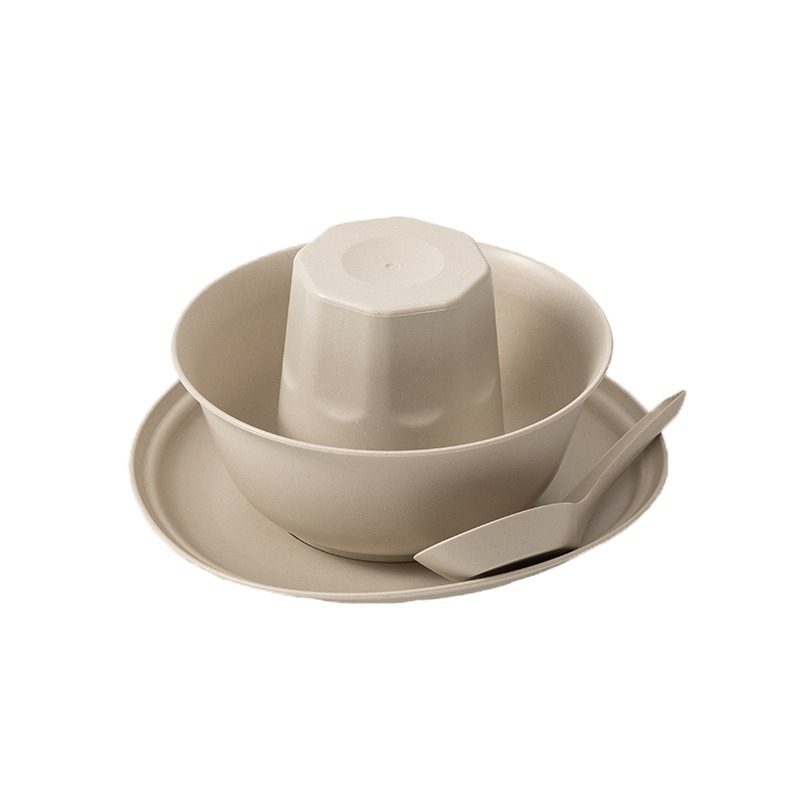 Rice Husk Disposable Tableware Bowl and Chopsticks Set Spoon Cup Rice Bowl Food Grade Dinner Party Home Picnic Four-Piece Set