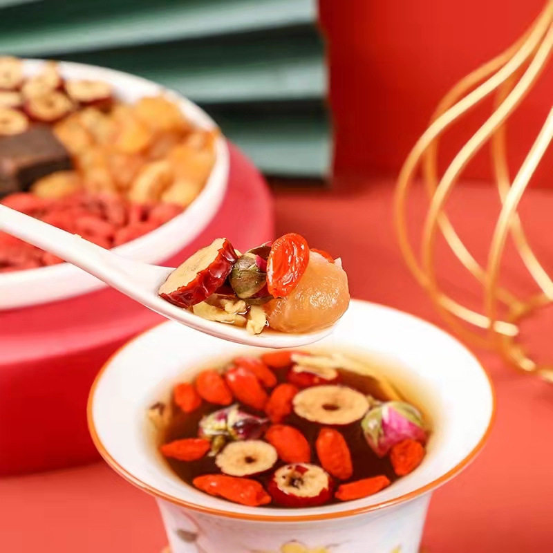 Brown Sugar Ginger Jujube Tea with Rose, Ginger Shreds, Longan, Red Dates, and Goji Berries, Goddess Complexion Tea, Black Sugar Ginger Tea Wholesale Factory for Beauty Care