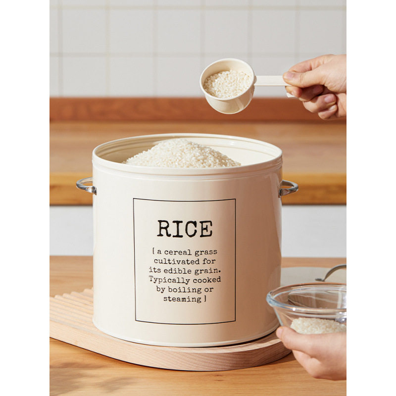 European Retro Style Household Storage Kitchen Tableware Bucket Rice Bucket Flour Bucket Seasoning Jar Rust-Proof Metal Gift