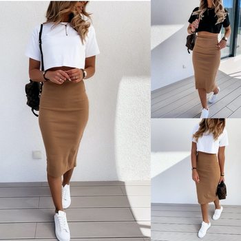 Cross-border foreign trade Women's European and American summer skirt skirt short sleeve t-shirt two-piece suit MM21588