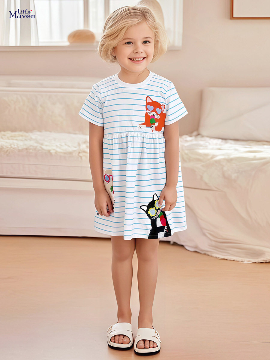 Source Factory Supply, New Cotton Short-sleeve Kids' Dress, Summer Girls' Short-sleeve Dress