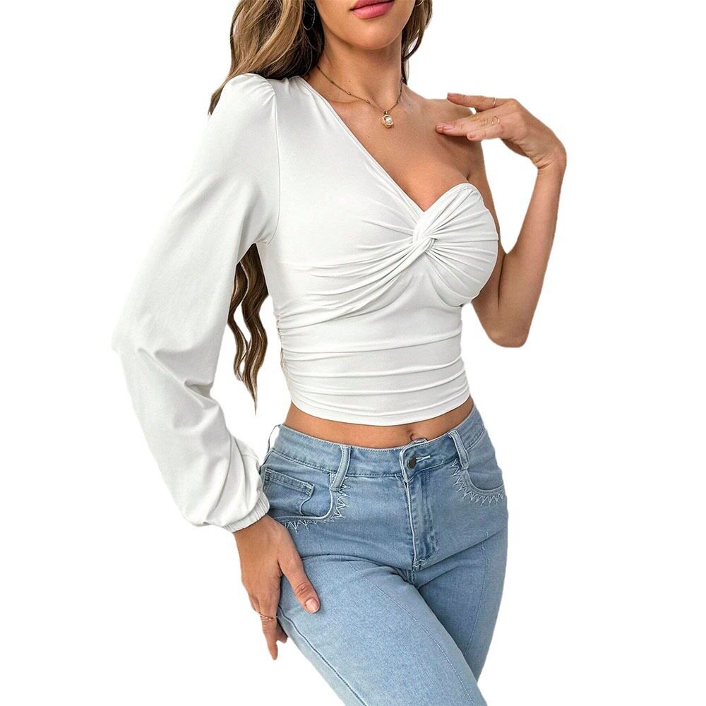 Unique Design Womens T Shirt Asymmetrical Cut Long Sleeve Casual Style Spring Summer Collection Wholesale Available