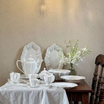 French Dream Waltz Royal Embossed Ceramic Tableware Coffee Cup Saucer Ceramic Bowl Milk Pot Dinner Plate Plate