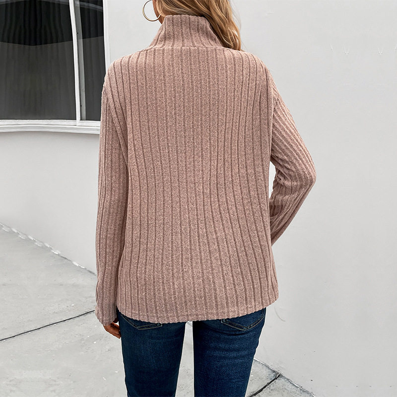 Womens Long Sleeve Top Solid Color Mid Neck Casual Style Perfect for Autumn Wear Wholesale Available
