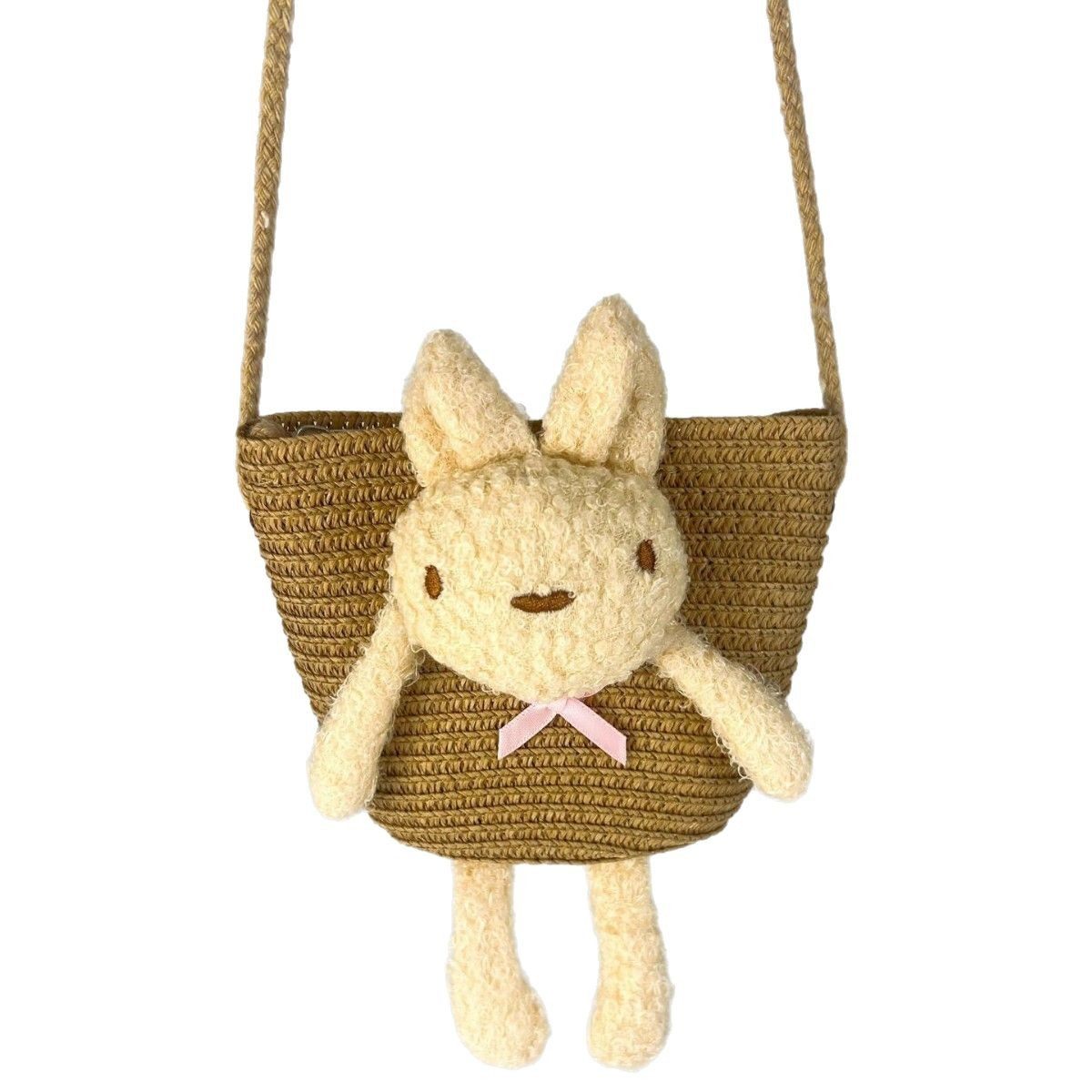 Baby Straw Bag, Kidsren's Versatile Summer New Cartoon Bear Diagonal Coin Purse, Beach Bag Storage