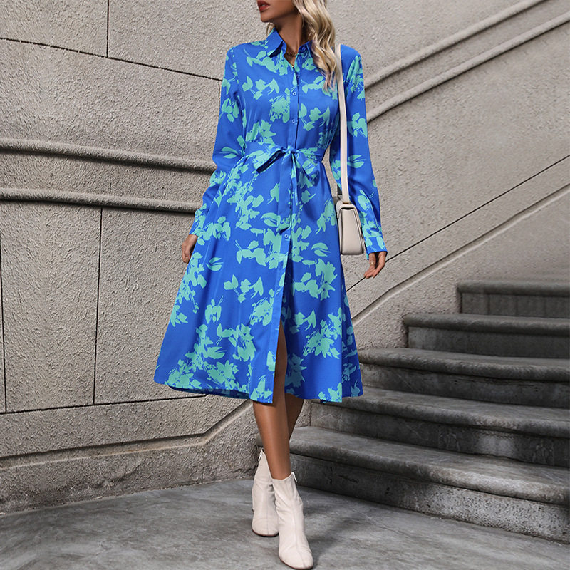 Long Sleeve Printed Dress European and American Style Fall Collection Wholesale Available custom packaging