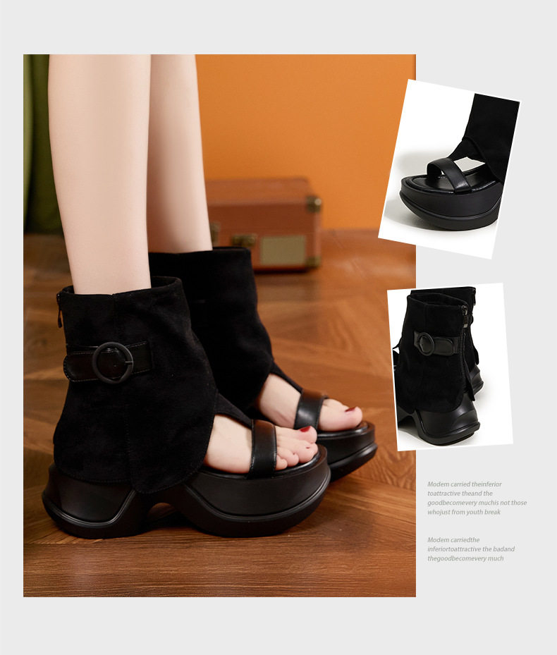 Dép sandal nữ quai chữ V đơn giản mùa hè thoáng khí — Rượu vang đỏ, Đen, Màu caramel chi tiết 3