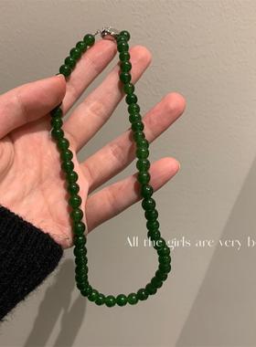 【知偶】绿色玉髓翡翠色系串珠项链元扣新中式锁骨链女冷淡风女