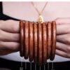 Natural Taishan Century-Old Peach Wood Bracelet for Women, Couple's Peach Wood Old Peach Wood Bracelet, Solid Wood Round Bar Bracelet, Peach Wood