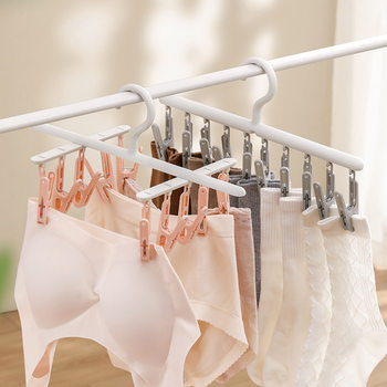 Multi-functional multi-head drying hanger household socks underwear underwear multi-clip travel portable drying rack windproof
