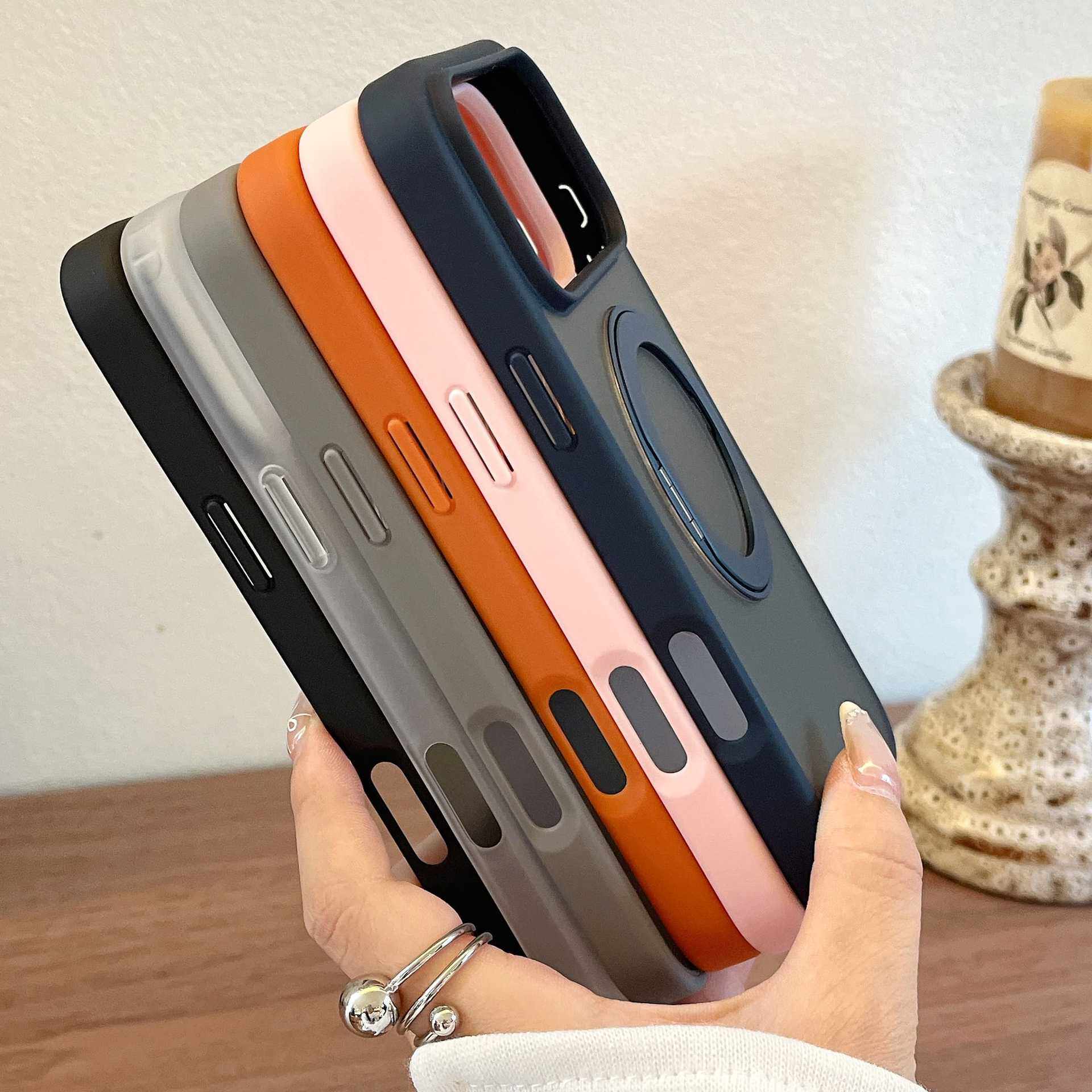 Suitable for Iphone17Promax Mobile Phone Case Frosted Skin Magnetic Suction Apple 17 Metal Bracket Anti-Fall Protective Cover