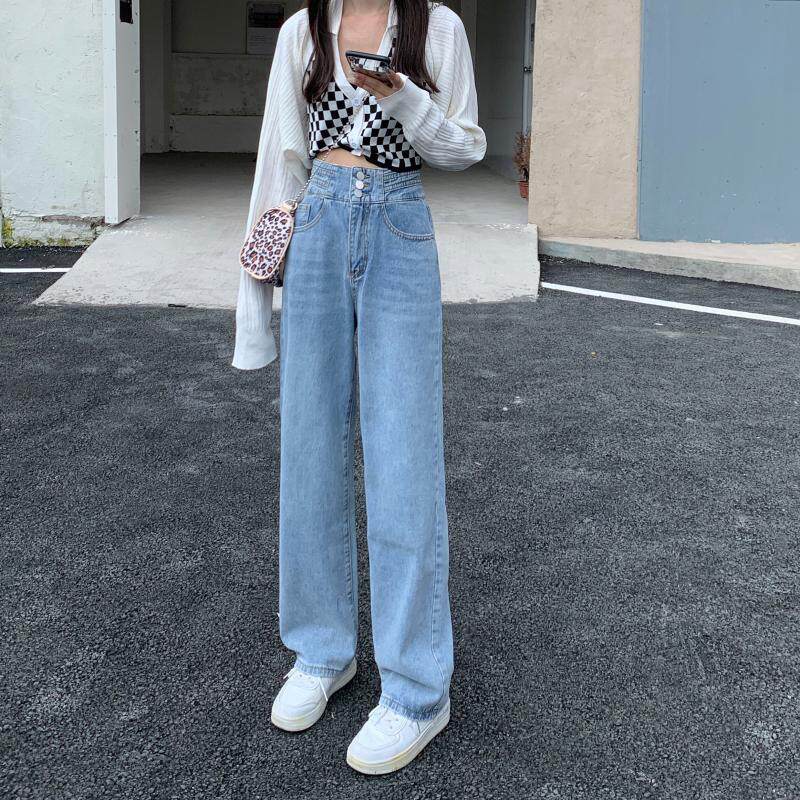 High Waisted Light Wash Jeans for Women Loose Fit Straight Leg Trendy Design Fall Winter Fashion Wholesale Available