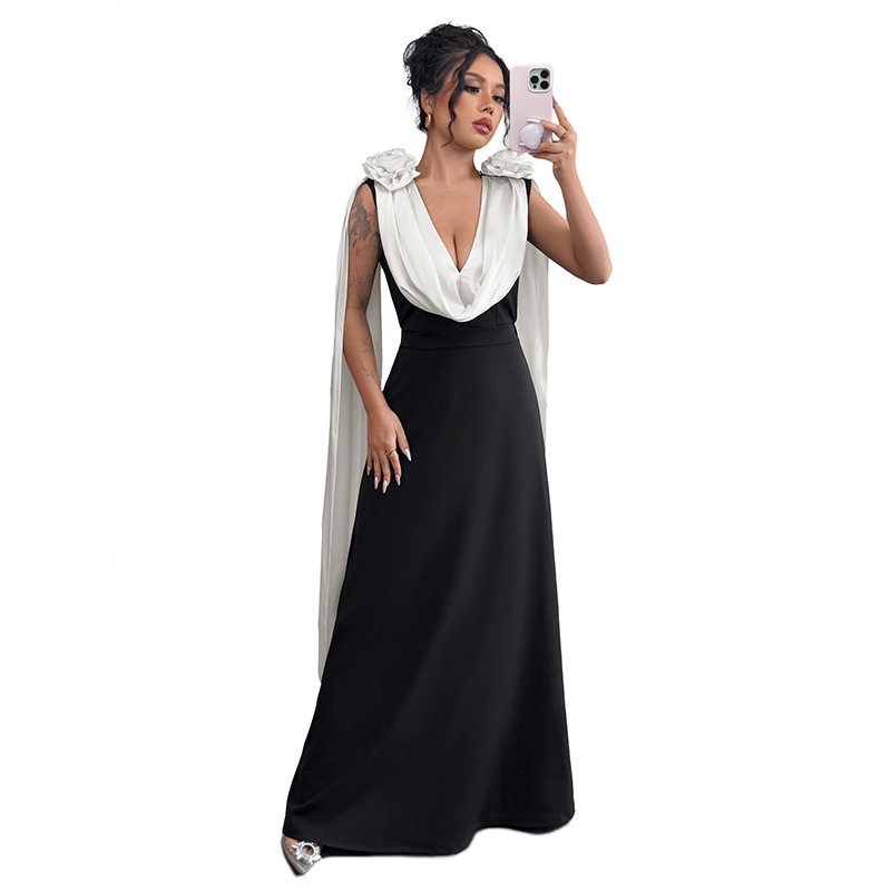 Elegant V Neck Color Block Sleeveless Dress High End Design Perfect for Evening Parties and Weddings Wholesale Available