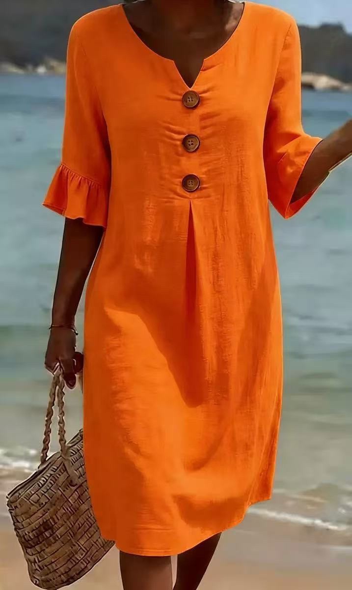 Womens V Neck Ruffle Sleeve Dress Comfortable Elegant Design Summer Casual Wear Wholesale Available