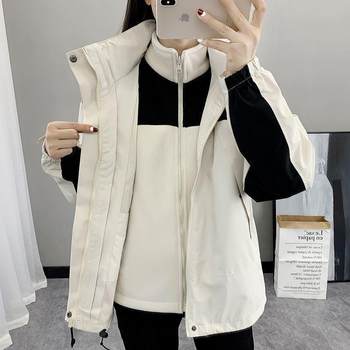 Outdoor Jacket for Men and Women, Trendy Brand Three-In-One 0.05kg Piece Set, Detachable, Fleece-Lined, Thickened, Loose-Fitting Hiking Jacket for Autumn and Winter