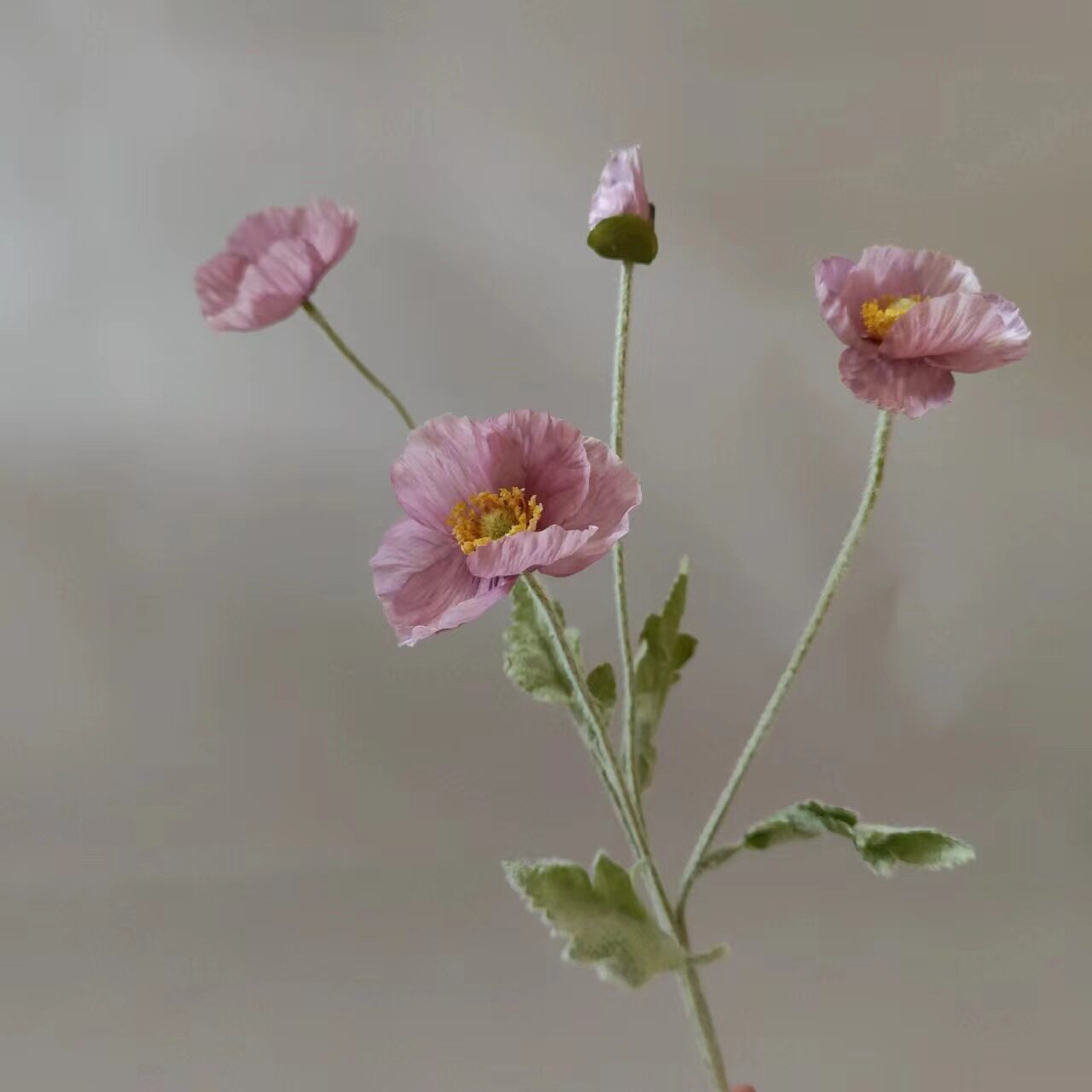 仿真花虞美人绢花植绒仿真罂粟花4头亚马逊跨境货源摄影装饰花材