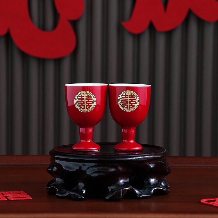 Wholesale Wedding Toast Cup and Flask Set Chinese Wedding Banquet Festive Cup Wine Red Small Wine Glass