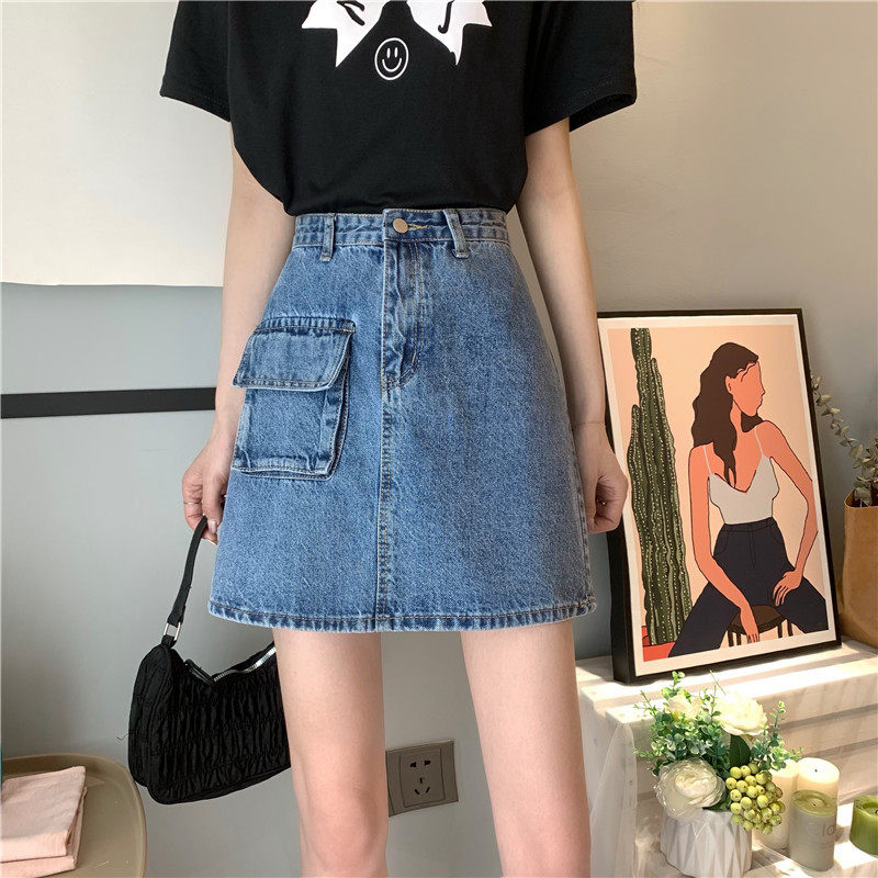 High Waisted Denim Skirt Slim Fit Vintage Style A Line Silhouette Casual Summer Wear for Students Wholesale