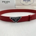 P-shaped silver buckle black background red belt