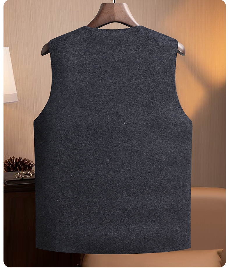 Áo gile phao len nam dáng vest không cổ, lông vũ trắng 80% giữ ấm mùa thu đông — cà phê, đen, lưới màu xám đậm, lưới màu xám nhạt