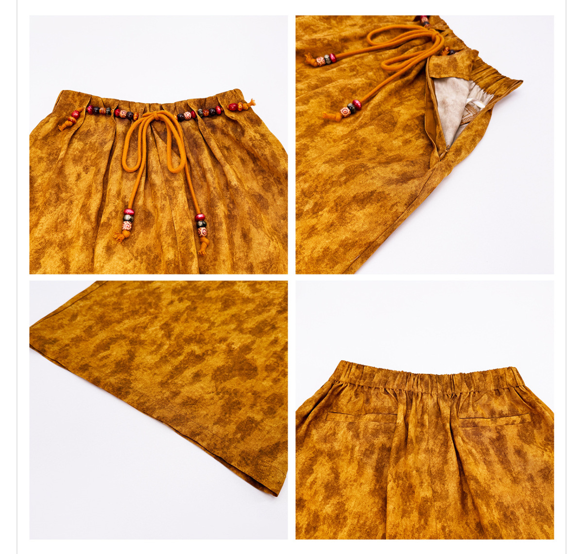 Quần ống rộng nữ họa tiết in hai mặt thắt lưng dây buộc phong cách nhẹ nhàng P9028 — Amber (7 ngày)
