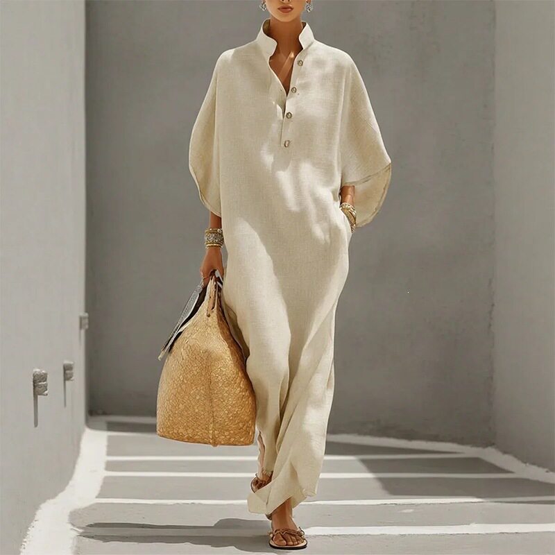 Elegant French Style Maxi Dress Solid Color Fashionable Summer Collection Perfect for Casual or Formal Occasions