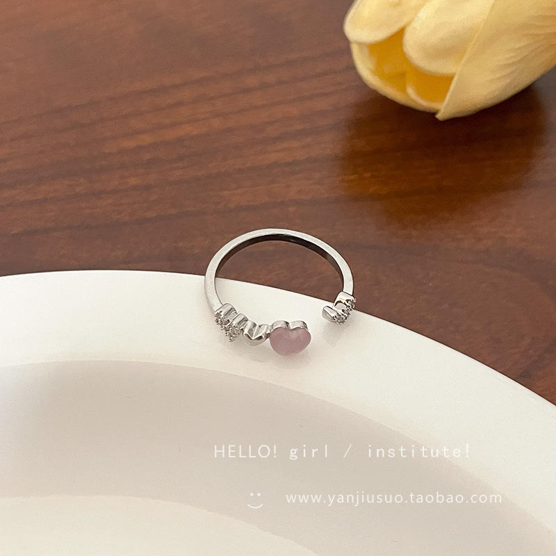 韩国轻奢高级感锆石珍珠戒指女复古小众设计蝴蝶结指环戒开口手饰