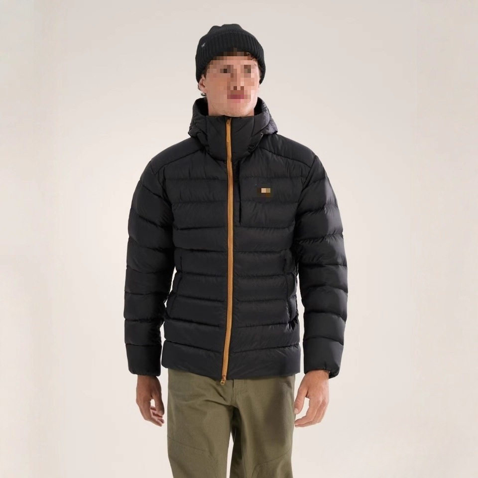 Bird Plus Winter New Black and Gold Color Block Ribbed down Jacket with Hood Outdoor Coat Black and Gold Color Block with Tag