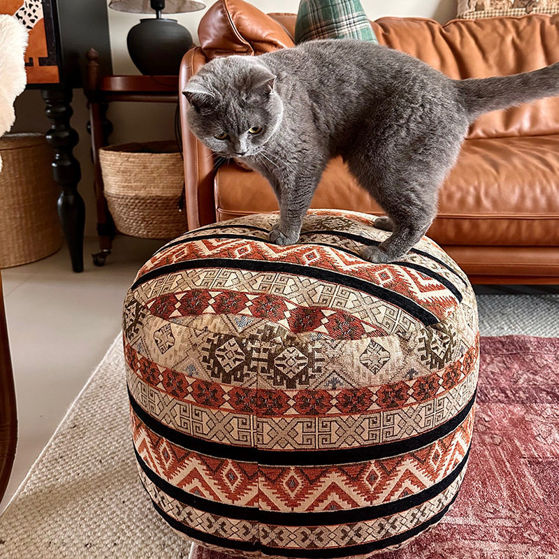 Bohemian Style Lazy Floor Cushion, Ethnic Jacquard Fabric Floor Cushion, Round Floor Cushion for Home Use