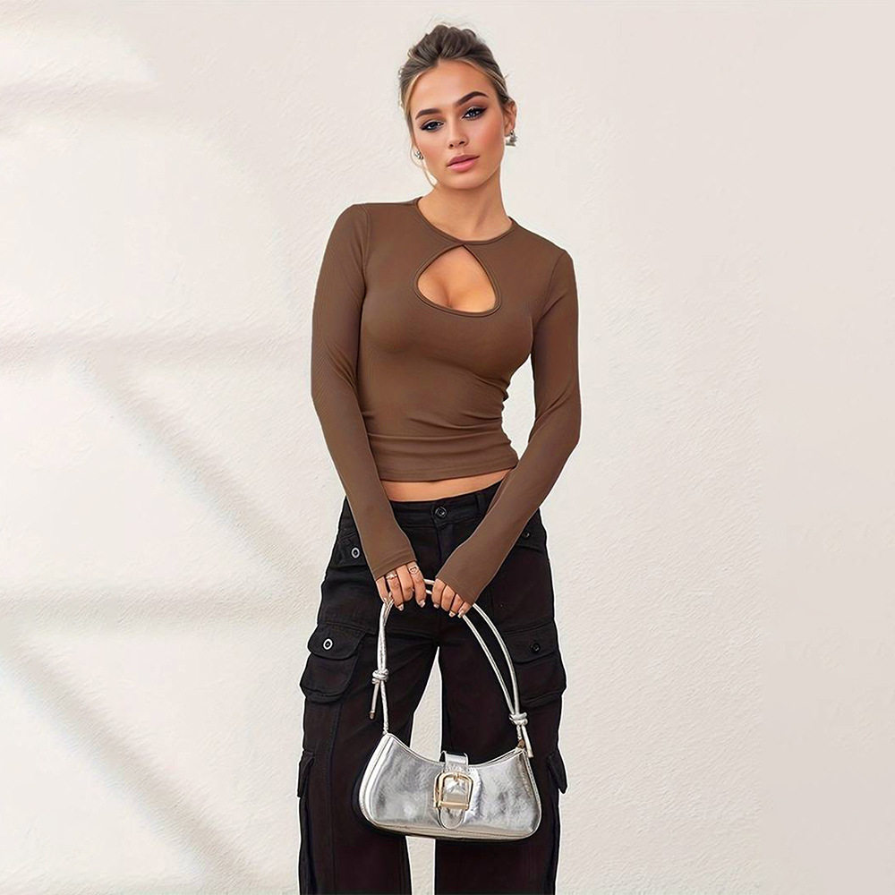 Womens Long Sleeve T Shirt Slim Fit Solid Color Casual Style Spring Summer Essential for Work or Leisure Wholesale