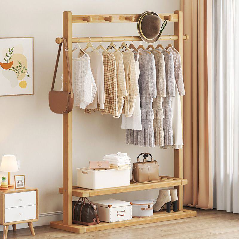 Clothes Rack, Floor-Standing Bedroom Coat Rack, Simple and Modern Movable Clothes Drying Rack, Guesthouse Coat Rack, Tea Room Rack