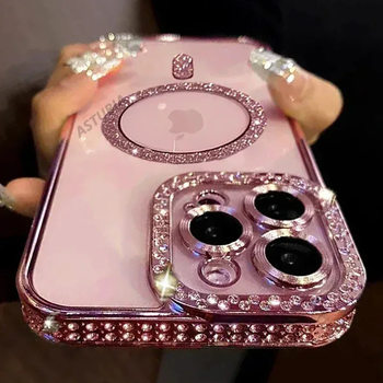 Suitable for Iphone17 Edge Diamond Magnetic Mobile Phone Case Gold Glitter Diamond Case Apple 16 with Lens Film Protective Cover