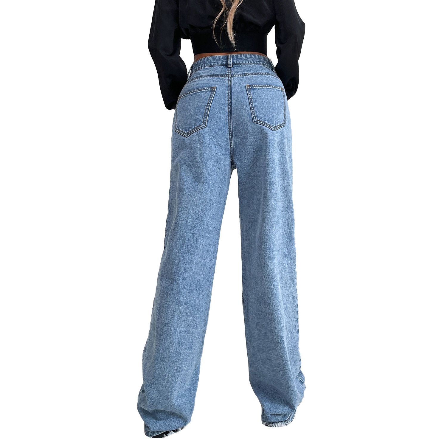 High Waisted Straight Leg Jeans Fashionable Print Trendy Style Casual Wear Wholesale Availability