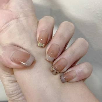 Handmade Wearable Nails Autumn/Winter New Style Beige Brown Leopard Print French Style Sweet Cool High-End Nail Stickers