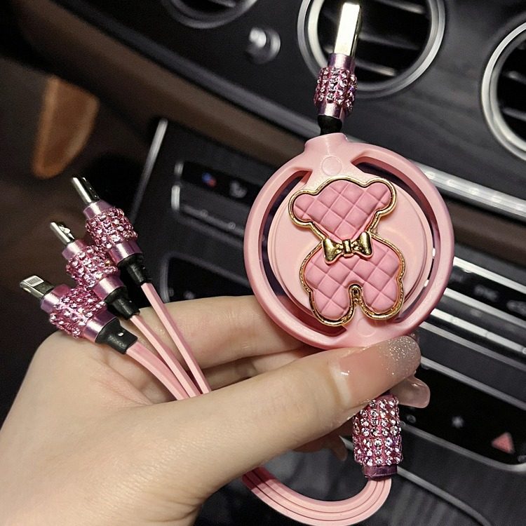 Car charger tpyec fast charging car female one drag three data cable for Huawei Android Apple three in one