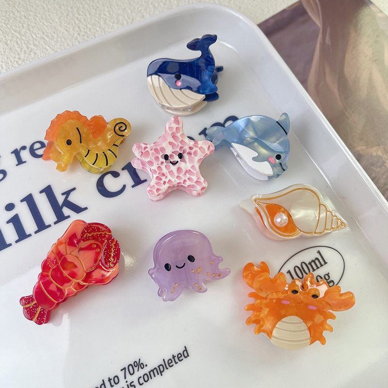 Cute Ocean Small size acetate grip small exquisite whale seahorse starfish crab hair grip side bangs hairpin