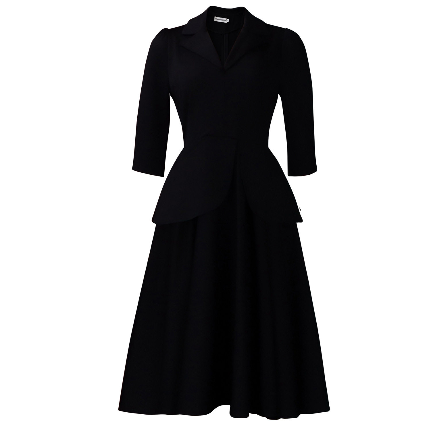 Plus Size Womens Dress Autumn Fashion Solid Color Three Quarter Sleeve Suit Collar Flared Skirt Casual or Formal