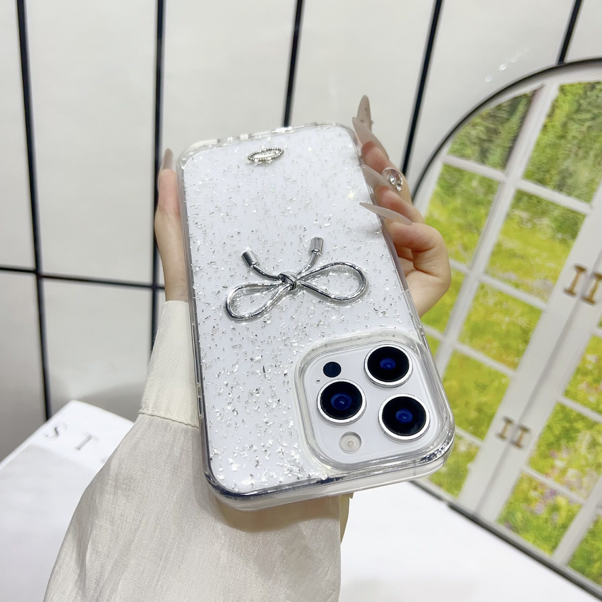 Suitable for Apple 17 Pro Max Epoxy Phone Case iPhone 16 Bowknot Transparent 13/14 Protective Case Internet Celebrity