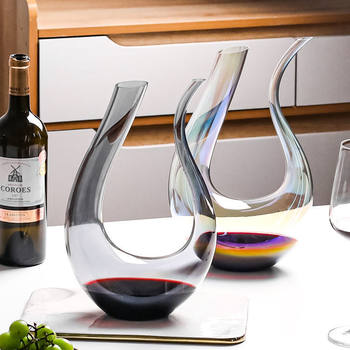 Italian Craftsmanship Handmade Crystal Glass Decanter Red Wine Pouring Harp U-Shaped Swan Wine Bottle