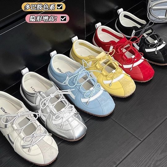 Inner Height 5cm Sweet Girl Genuine Leather De Training Shoes Women's 2025 New Korean Sports Ballet Style Mary Jane Single-layer Shoes for Women