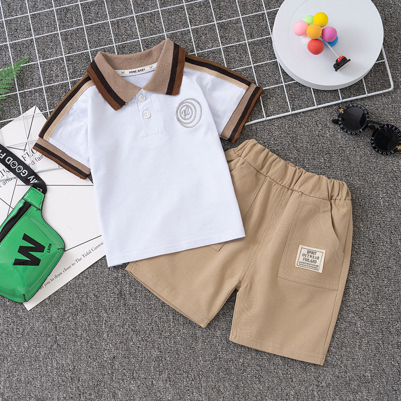 Boys' summer short-sleeved two-piece suit polo collar, stylish, boys' summer fashion, children's fashionable, cool and handsome
