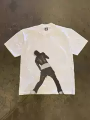 250g Heavy Cotton! American Oversize Hip-Hop Character Print Couple Style Women's Loose Short-Sleeved T-Shirt for Men