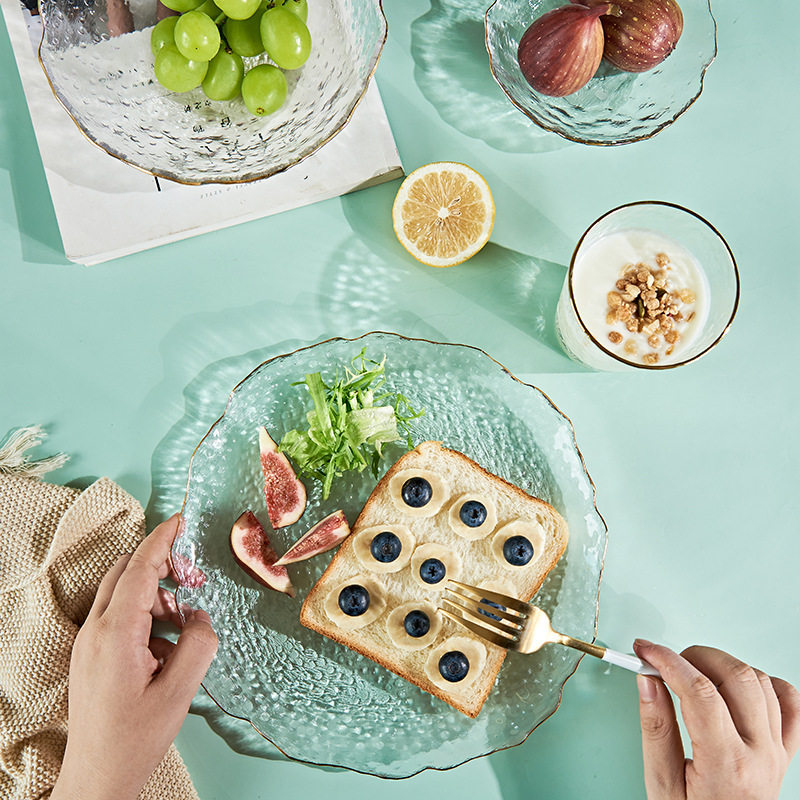ins Style Glass Breakfast Plate Fruit Plate Nordic Style Creative Internet Celebrity Dish Plate Home Snack Plate Western Food Plate