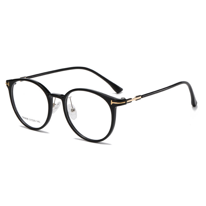 9898 Fashion Simple Cold Tea Chattering Live Anti-Blue Light Glasses Frame Men's and Women's Round Frame Flat Mirror Short-Sight Frame